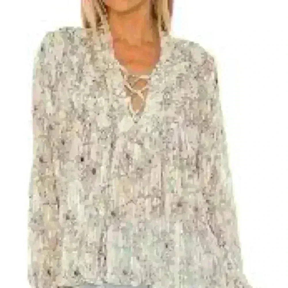 rag & bone Sachi floral print lace up sheer long sleeve blouse M
